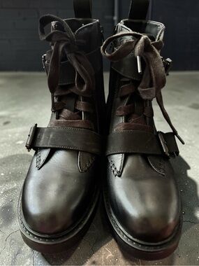 UGG Noe Black Leather Moto Combat Biker Lug Boots Women’s 8.5